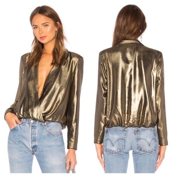 Revolve Tops - HP🎉 Gold Surplice Blazer